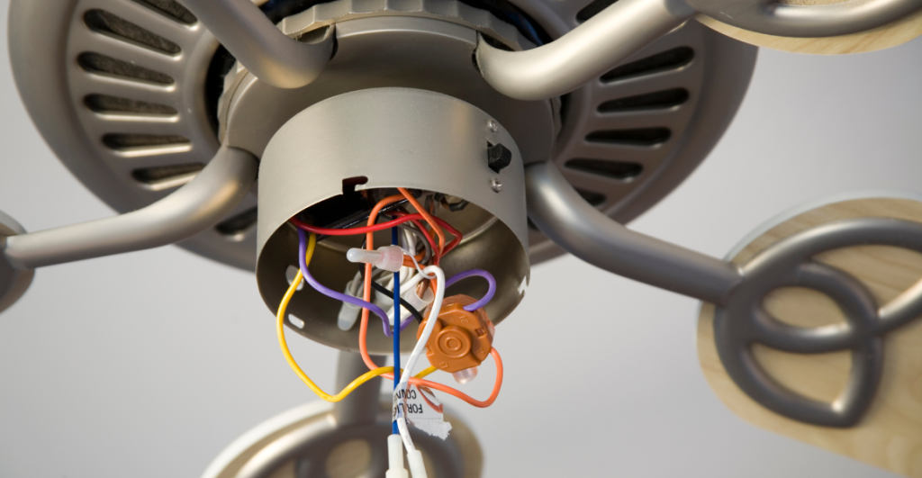 Ceiling fan with wiring sticking out